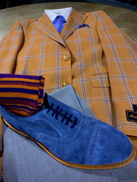 Rust and Light Blue Windowpane Sport Coat