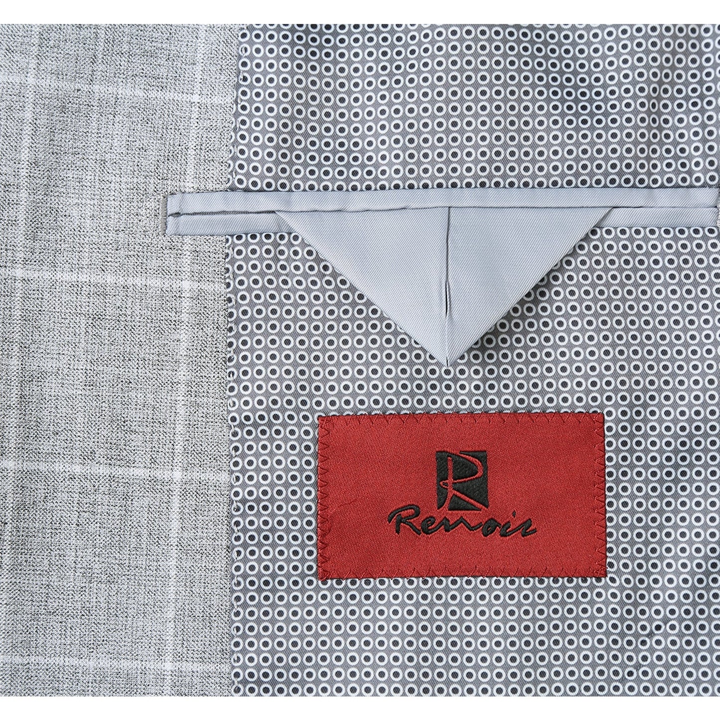 Renoir 294-10 Men's Slim Fit Notch Lapels Light Gray Check Blazer