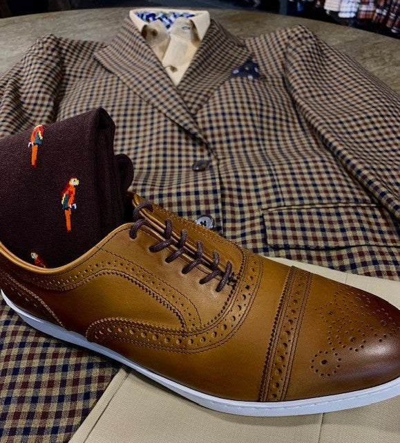 Light Brown, Burgundy and Navy Check Sport Coat