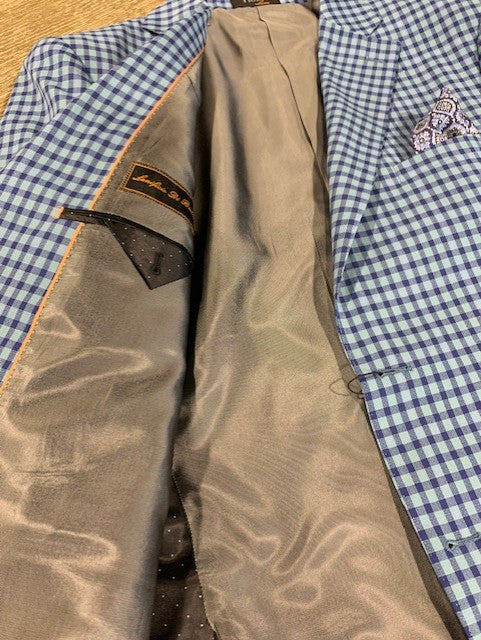 Limited Edition Turquois Blue and Navy Check Sport Coat
