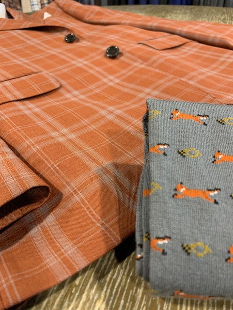 Burnt Orange and Grey Plaid Sport Coat