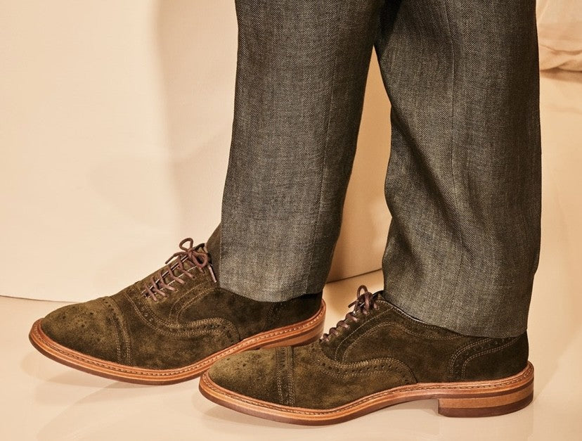 Allen Edmonds Strandmok Cap-toe Oxford with Dainite Rubber Sole in Hunting Green Suede on clearance