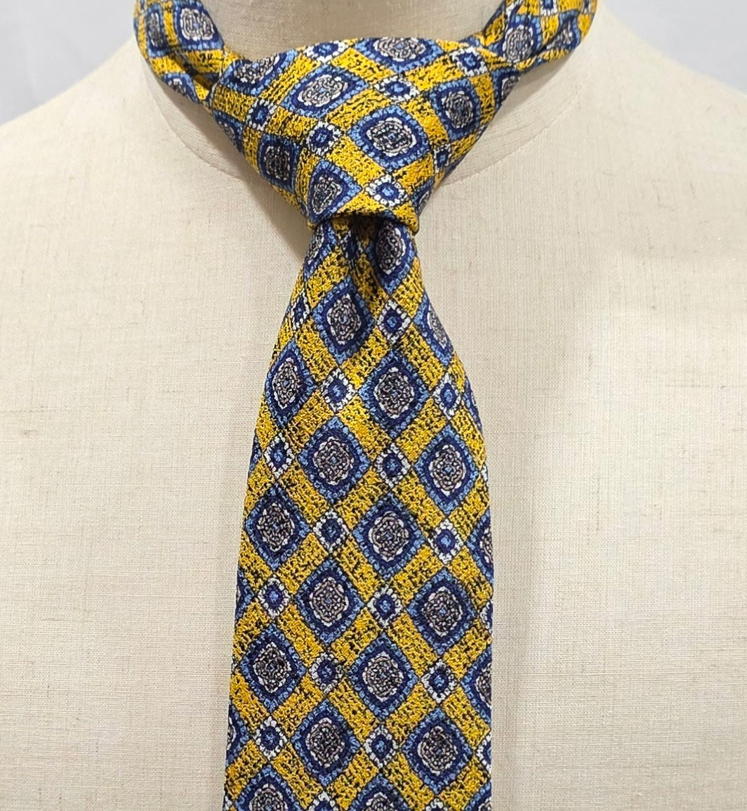 Hampstead by Geoff Nicholson Yellow and Blue Medallion Silk Tie