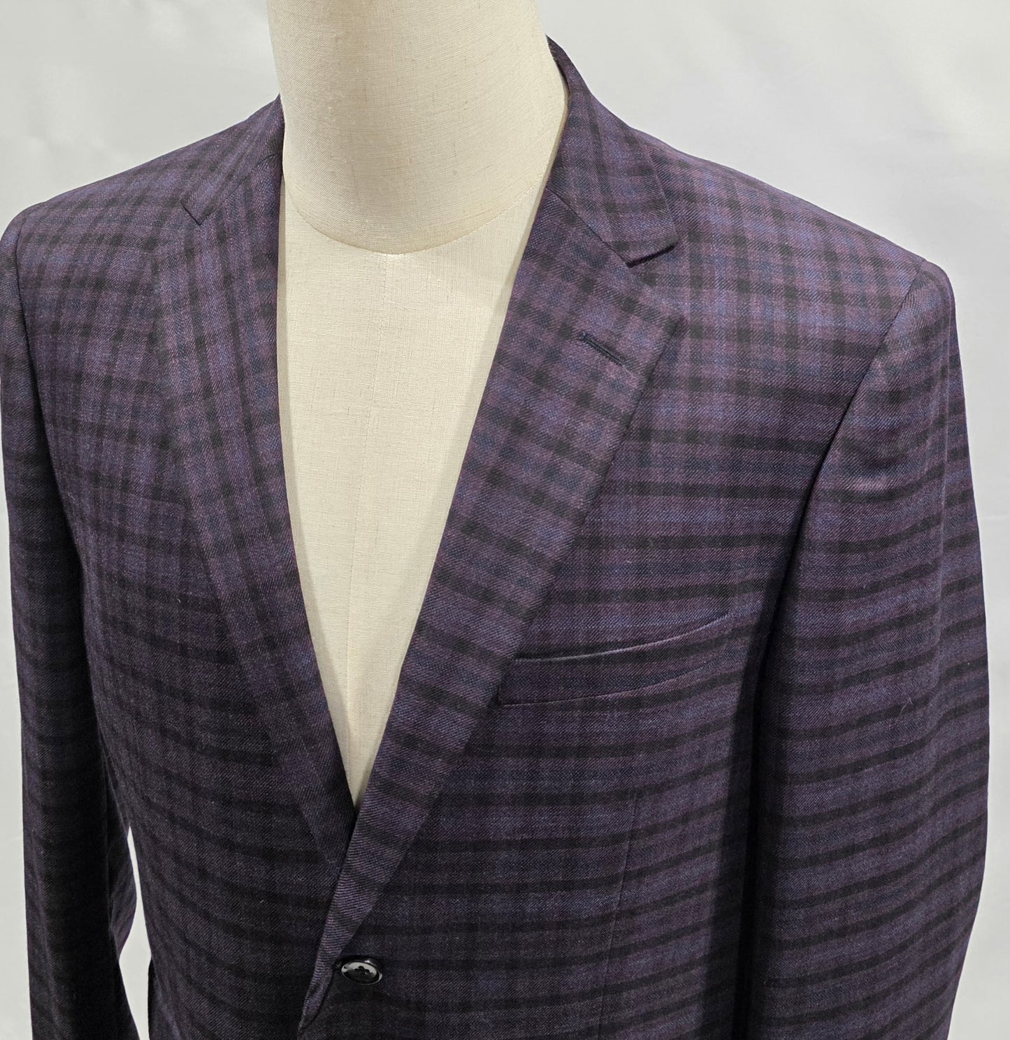 Renoir Regency Purple, Black and Blue Plaid Slim Fit Sport Coat