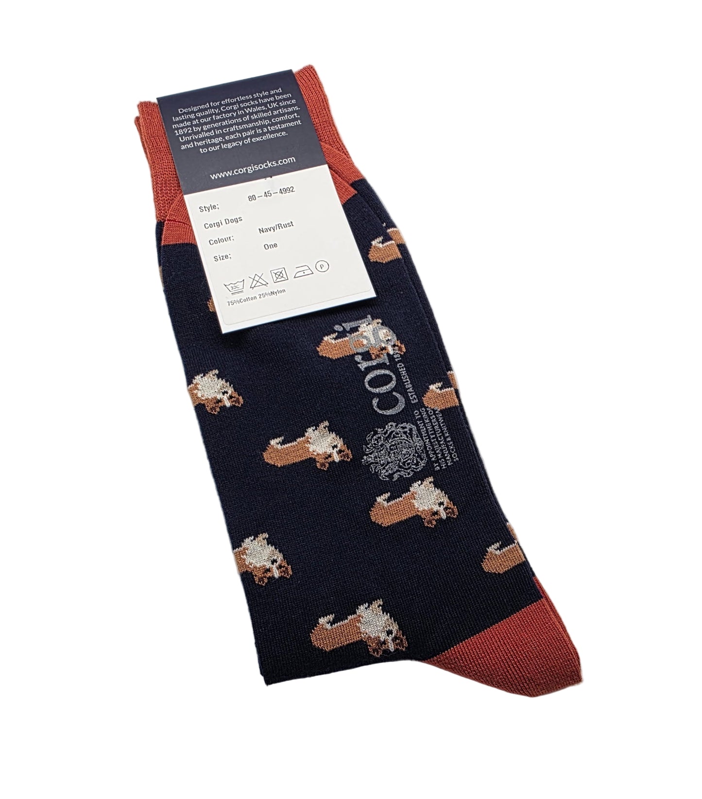 Corgi Premium Socks Navy/Rust Corgi Dog