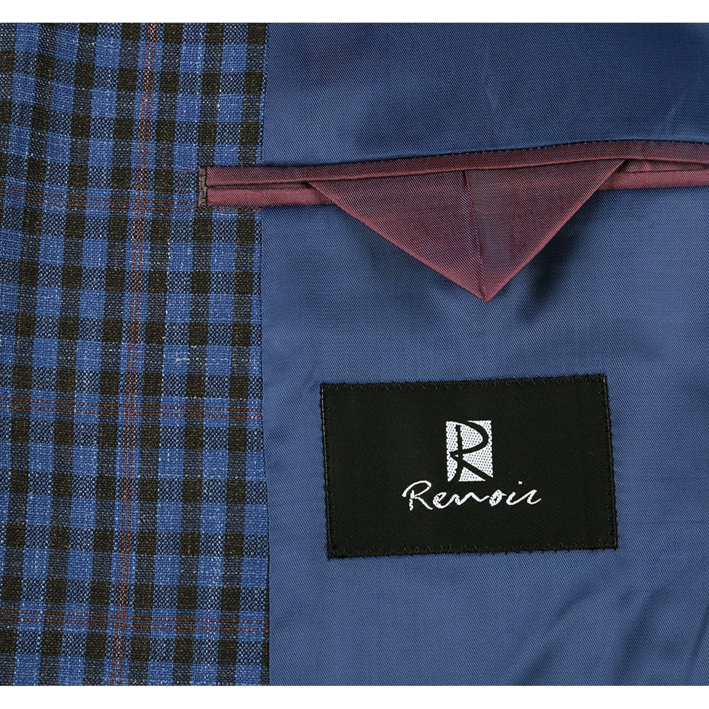 561-1 Men's Slim Fit Notch Lapels Navy & Burgundy Check Blazer