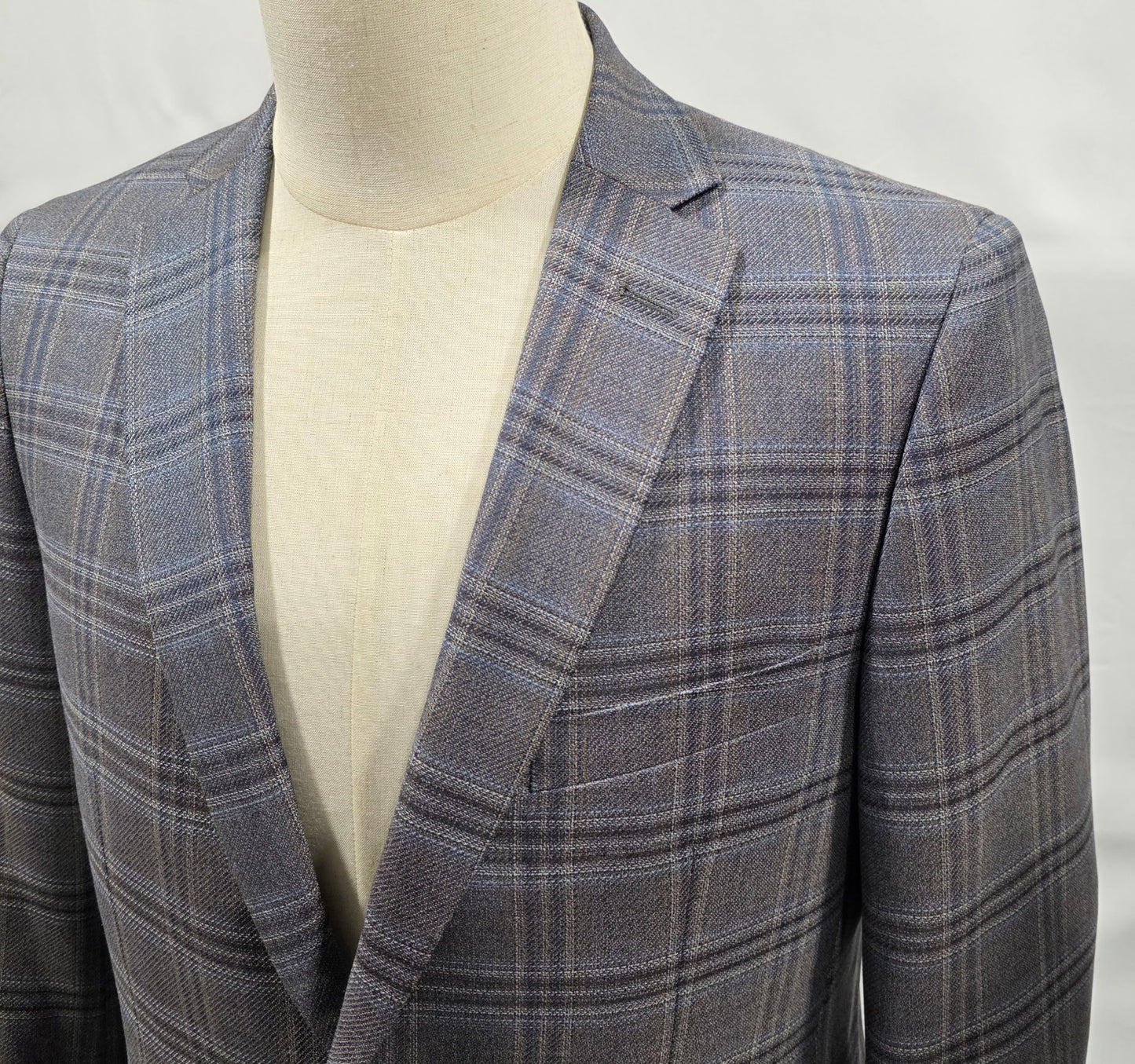 The Total Gentleman Classic Fit Featuring Marlane Fabric Taupe Blue and Grey Windowpane Sport Coat