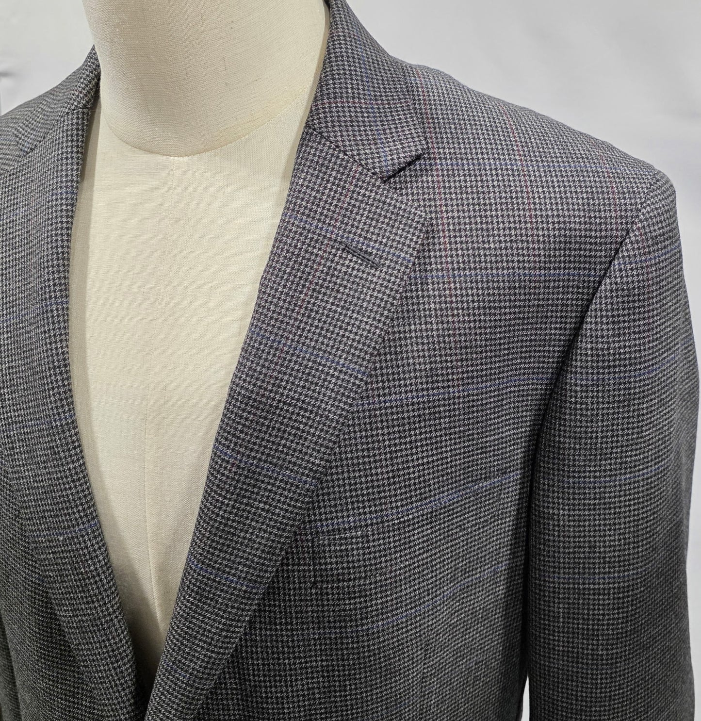 The Total Gentleman Grey Houndstooth with Burgundy and Navy Windowpane Classic Fit Sport Coat