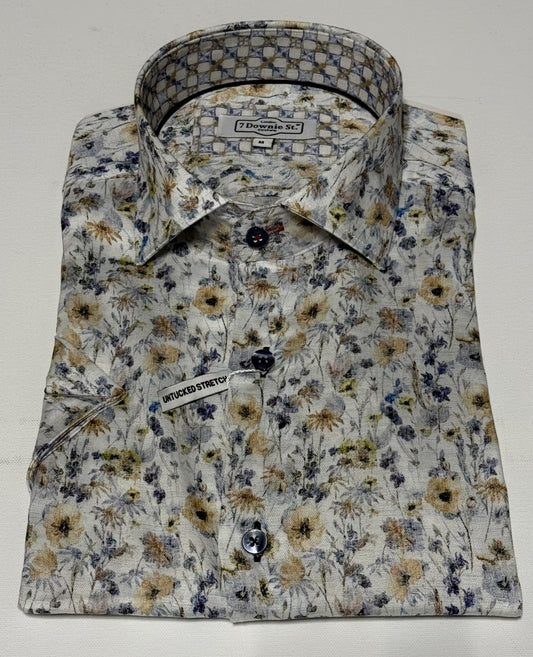 7 Downie St. Short Sleeve Sport Shirt in Tan Multi Print