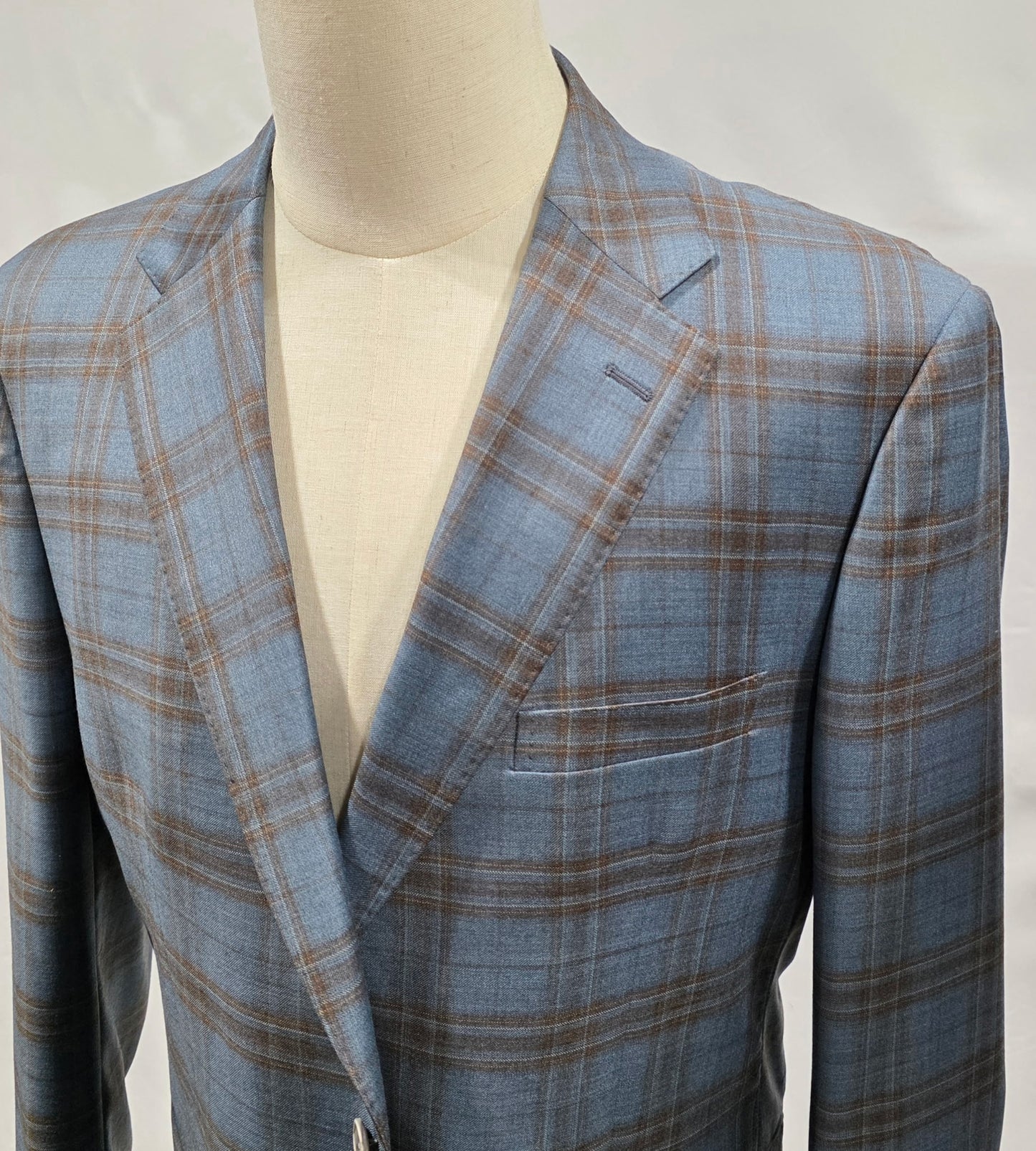 Barocci Light Teal and Blue Plaid Modern Fit Sport Coat