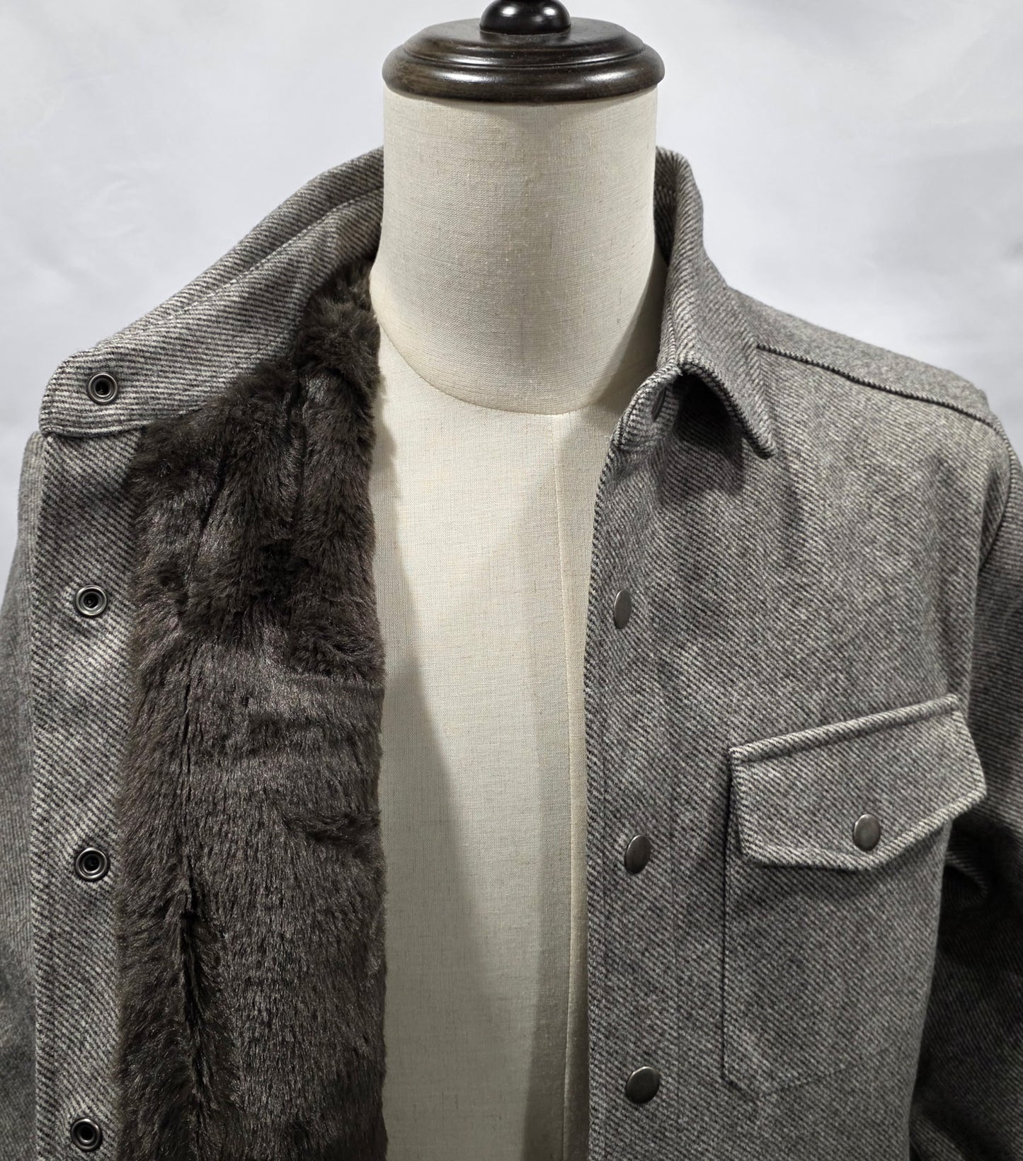 Nicoby Taupe Twill with Mink Fleece Lining Shirt Jacket