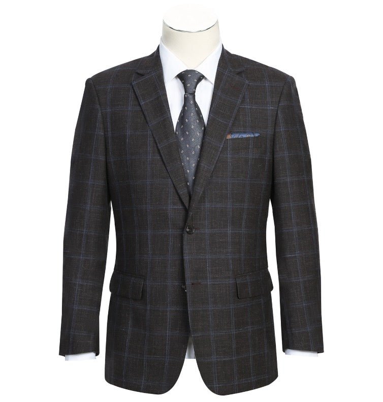 Renoir Brown with Blue Windowpane Notch Lapel Classic fit Sport Coat