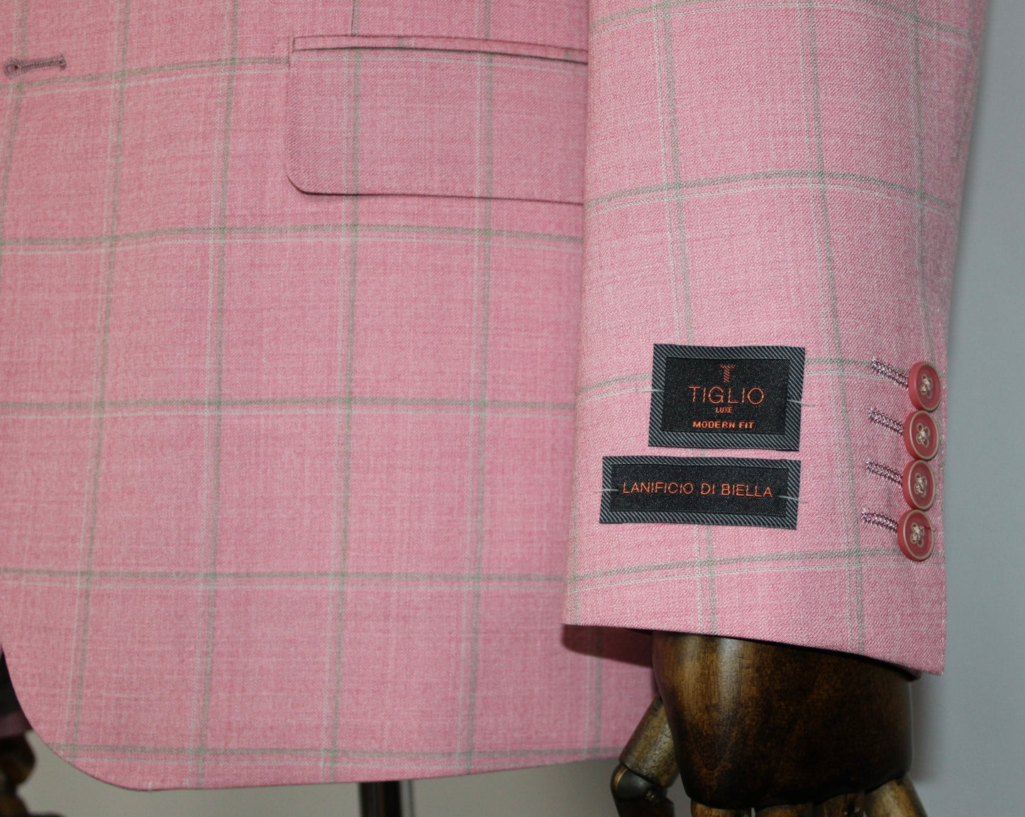Tiglio Pink and Grey Windowpane Modern Fit Sport Coat