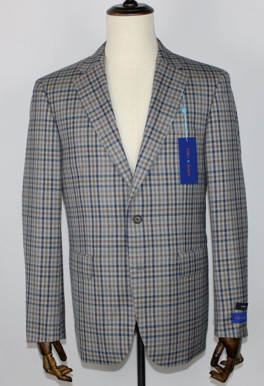 Giles and Jasper Tan and Blue Check Modern Fit Sport Coat