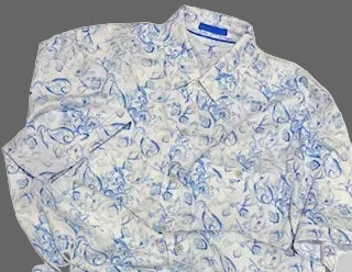 Nicoby Short Sleeve White and Blue Floral Print Camp Shirt on clearance