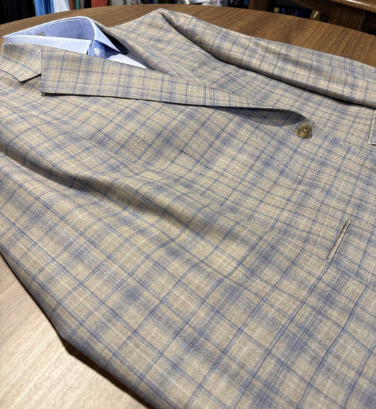 Albert and Walter's Taupe and Blue Check Reda 1865 Classic Fit Sport Coat