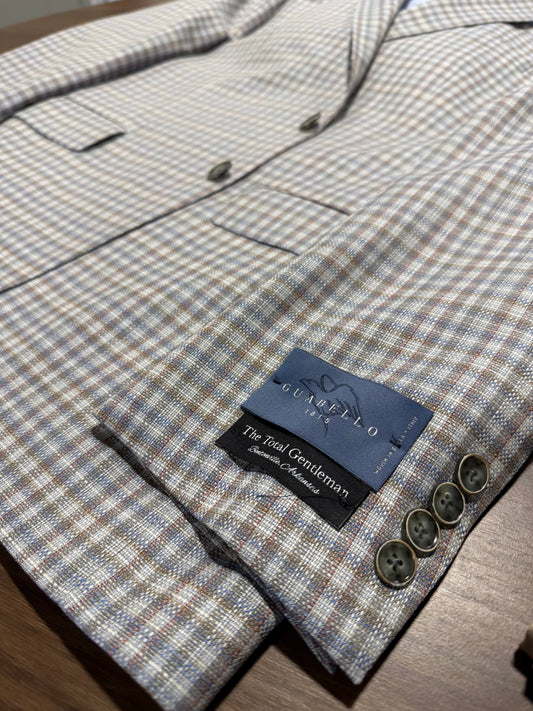 Albert and Walter's Grey, Blue and Red Check 100% Wool Sport Coat Italian Fabric from Guabello