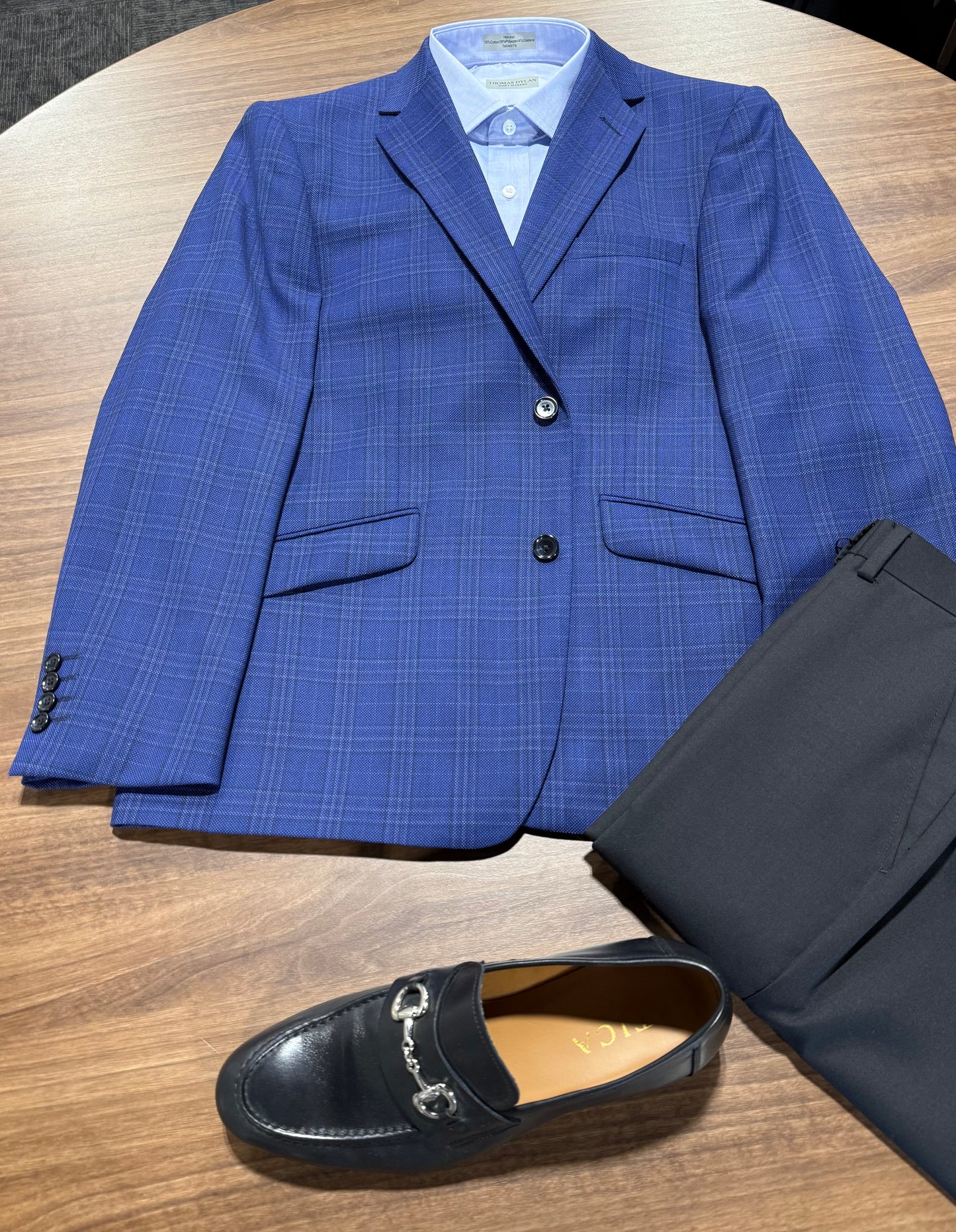 Renoir Blue/Black/Light Grey Plaid Slim Fit Sport Coat