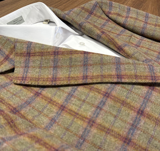 Giles and Jasper Modern Fit Olive Navy Burgundy Windowpane Sport Coat on sale