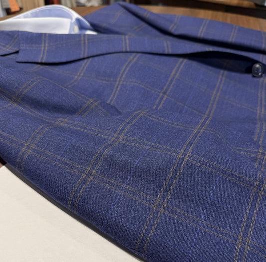 Tiglio Modern Fit Blue and Tan Windowpane Sport Coat