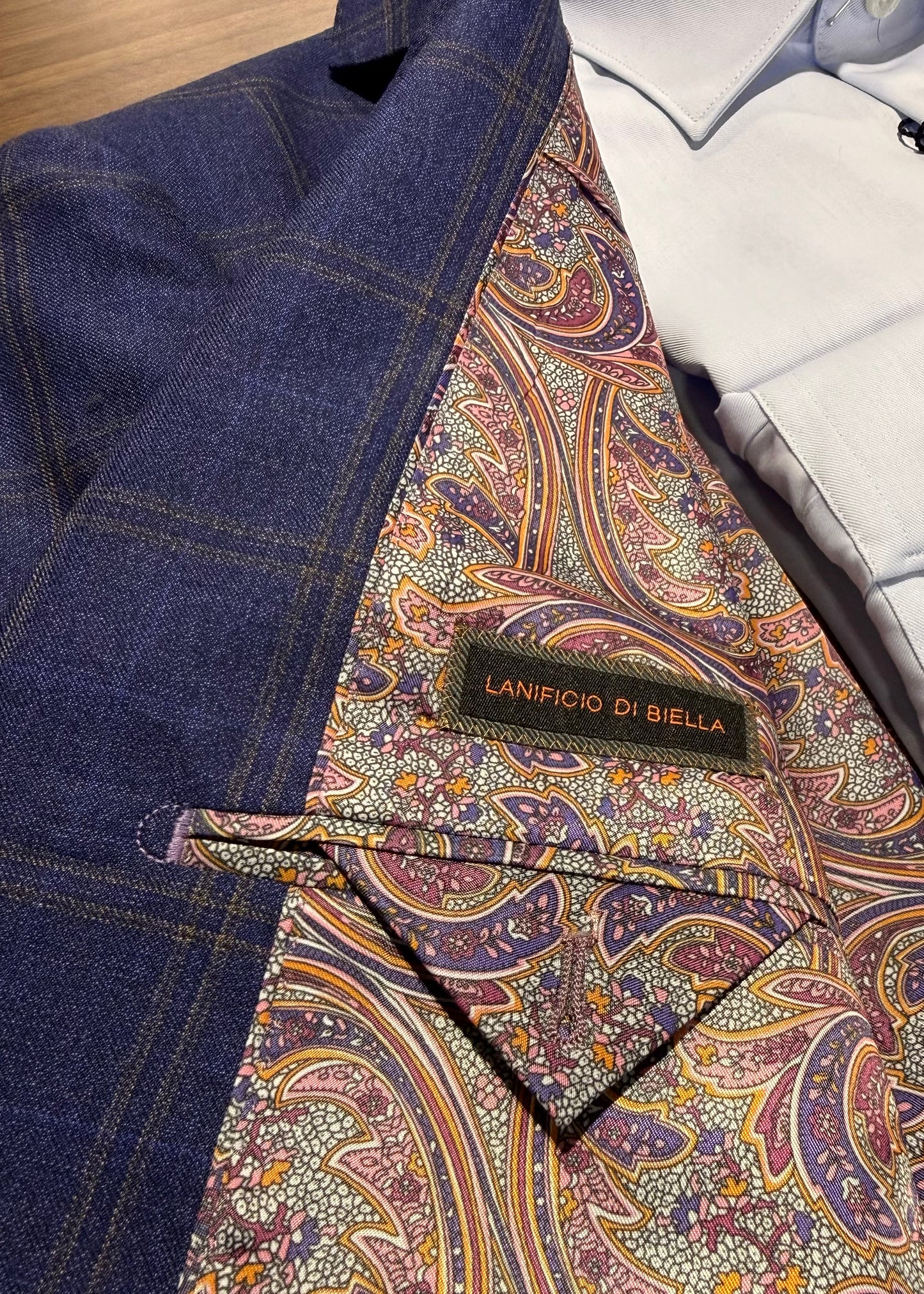 Tiglio Modern Fit Blue and Tan Windowpane Sport Coat