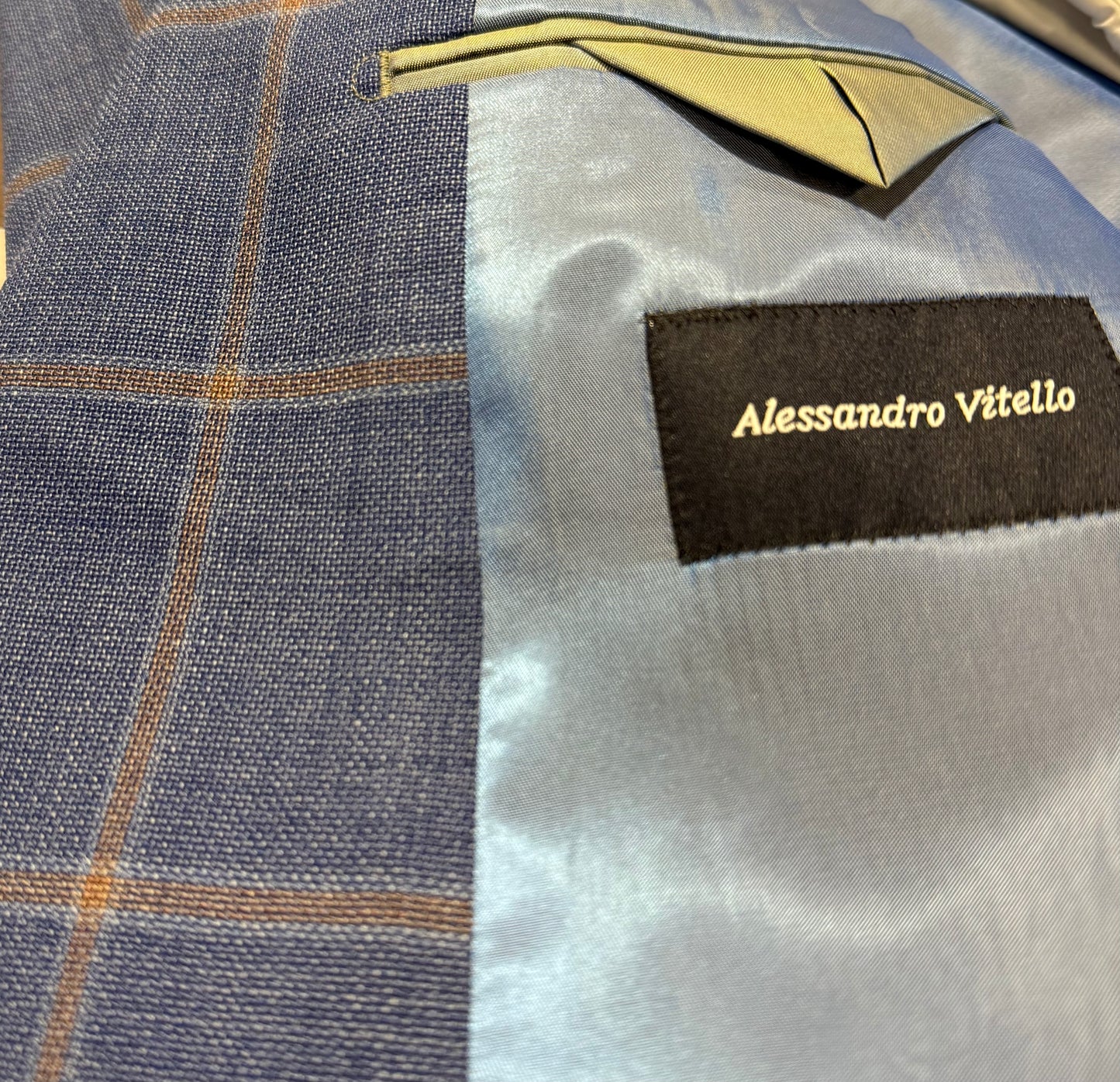 Alessandro Vittelo Blue and Tangerine Windowpane Classic Fit Sport Coat