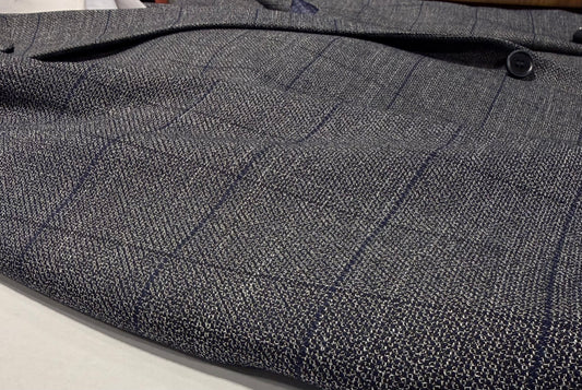 Renoir Grey and Navy Windowpane Slim Fit Sport Coat