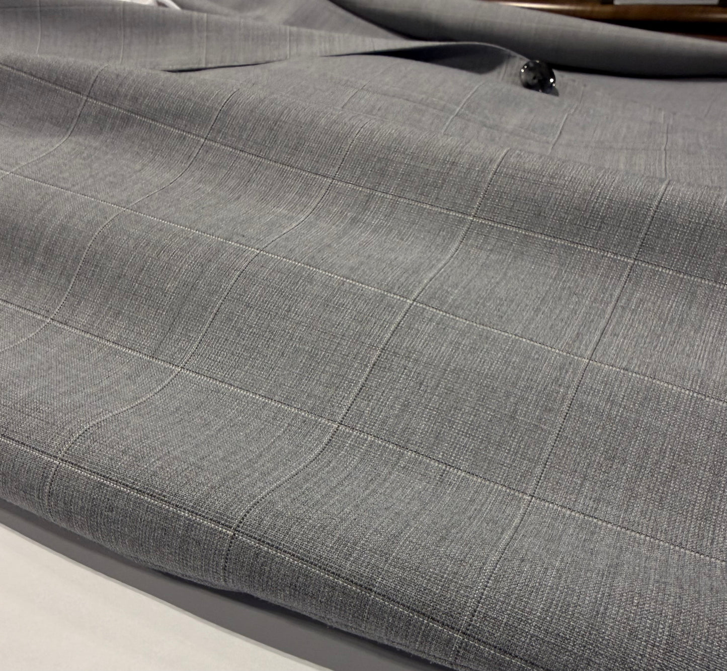 Renoir Slim Fit Wool Blend Light Grey Windowpane Stretch Suit