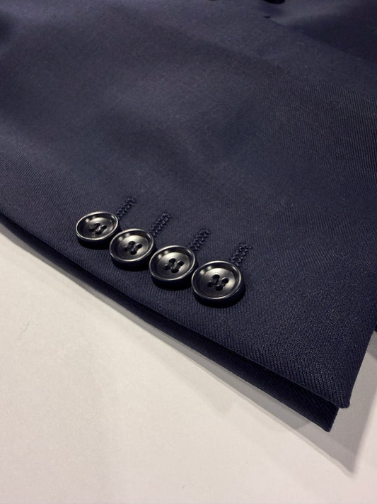 Mantoni Superfine 100% Wool Navy Double Breasted Peak Lapel Modern Fit Suit