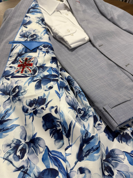 English Laundry Blended Light Blue Textured Notch Lapel Slim Fit Suit