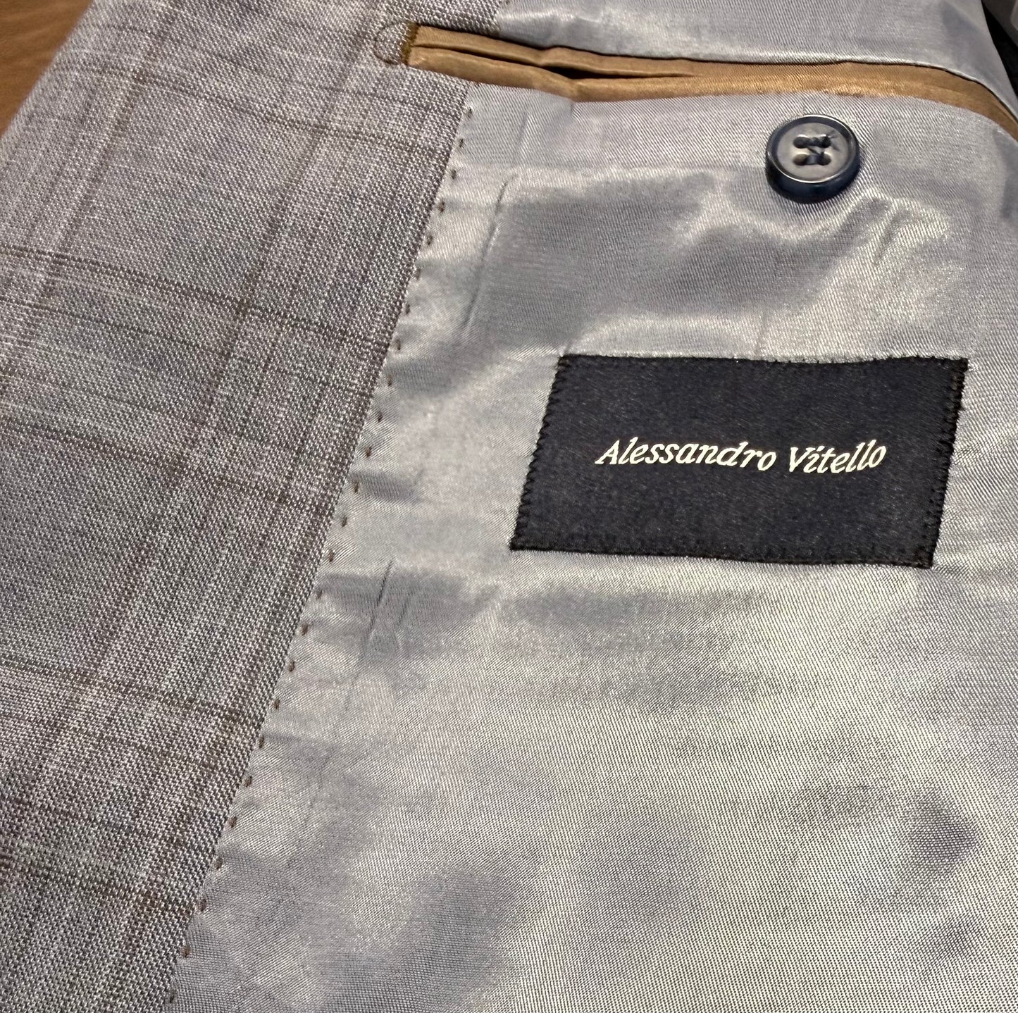 Alessandro Vitello Light Blue and Brown Plaid Notch Lapel Classic Fit Suit