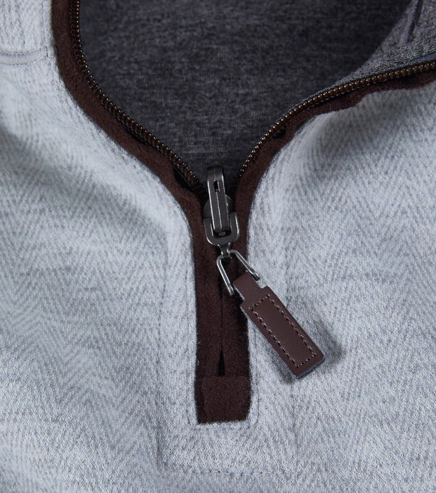 Nicoby Light Grey Herringbone/Medium Grey Solid Chevron Reversible QTR Zip with Suede Placket