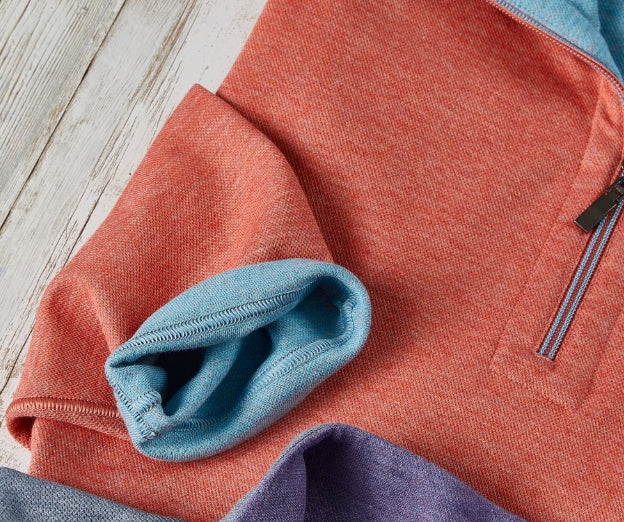 Nicoby Long Sleeve Melange Textured Reversible Qtr Zip Coral/Turquois