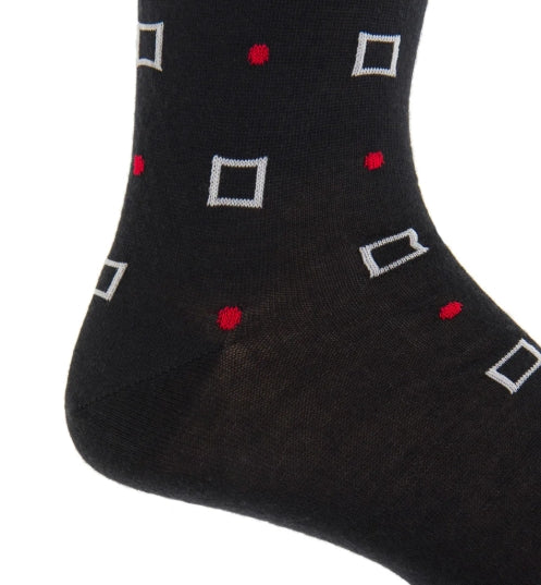 Dapper Classics Black/Mercury Gray Squares and Dots Socks