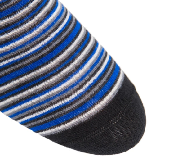 Dapper Classics Cobalt Blue/Black/Charcoal/White Stripe Sock