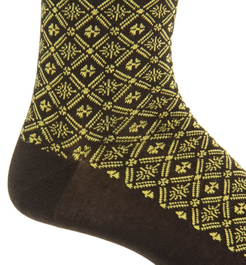 Dapper Classics Coffee Brown/Yolk Clover Grid Socks