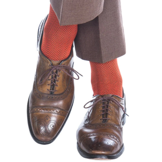 Dapper Classics Forest Green and Tigerlily Orange Herringbone Socks