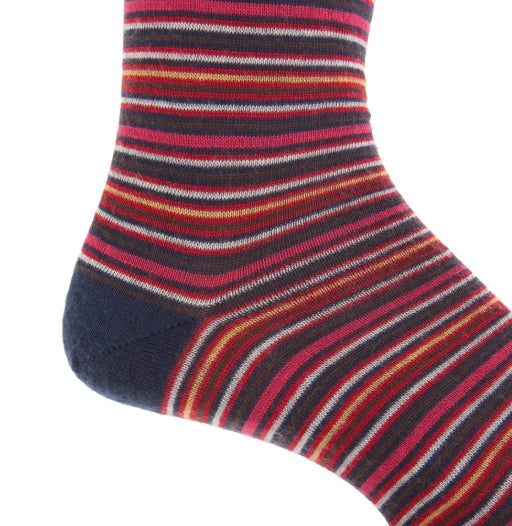 Dapper Classics Navy with Brown/Yolk/Red and White Stripes Socks