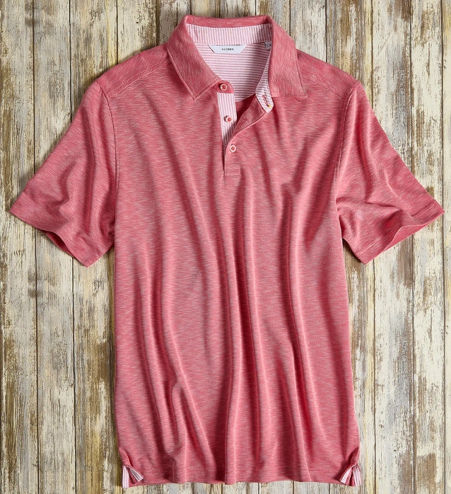 Nicoby Polynosic Slub Short Sleeve Polo in Coral