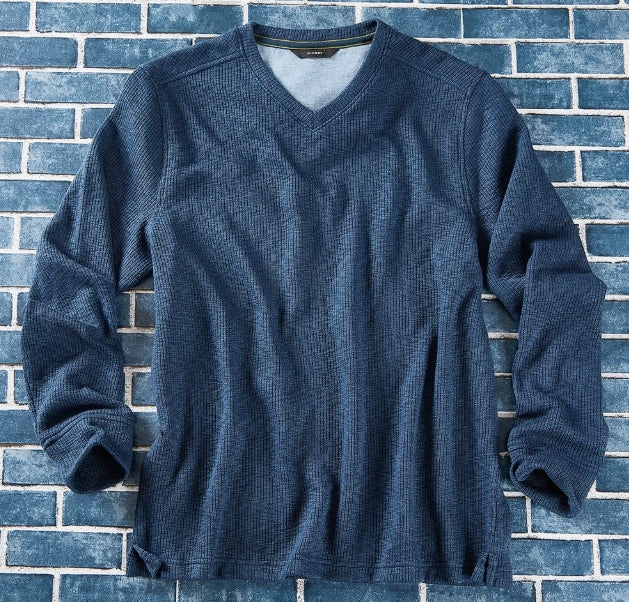 Nicoby Rib Textured V-Neck Pullover Navy