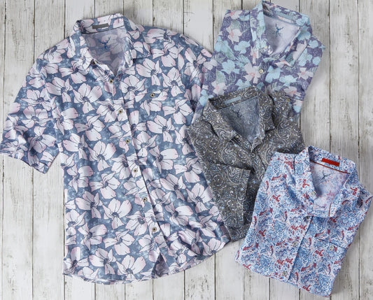 Nicoby White, Red and Blue Paisley Short Sleeve Camp Shirt on clearance