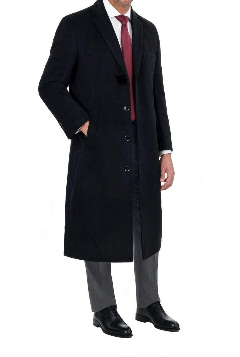 Black Wool Blend Full Length Topcoat on clearance