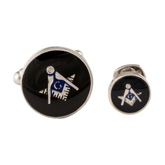 Freemason Masonic Cufflinks Studs Silver Black