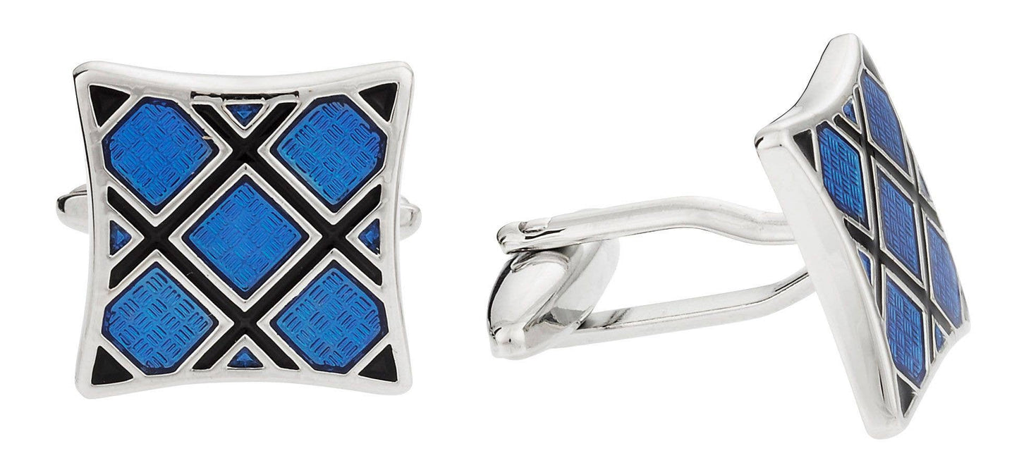 Blue Plaid Silver Cufflinks