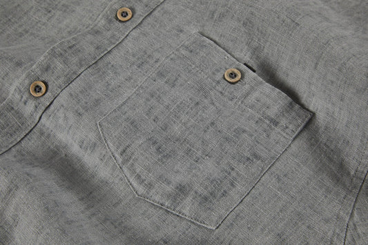 Nicoby Light Grey Pigment Washed Short Sleeve Linen on clearance