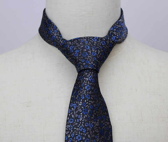 Bruno Piattelli Black, Silver and Blue Geofloral Tie