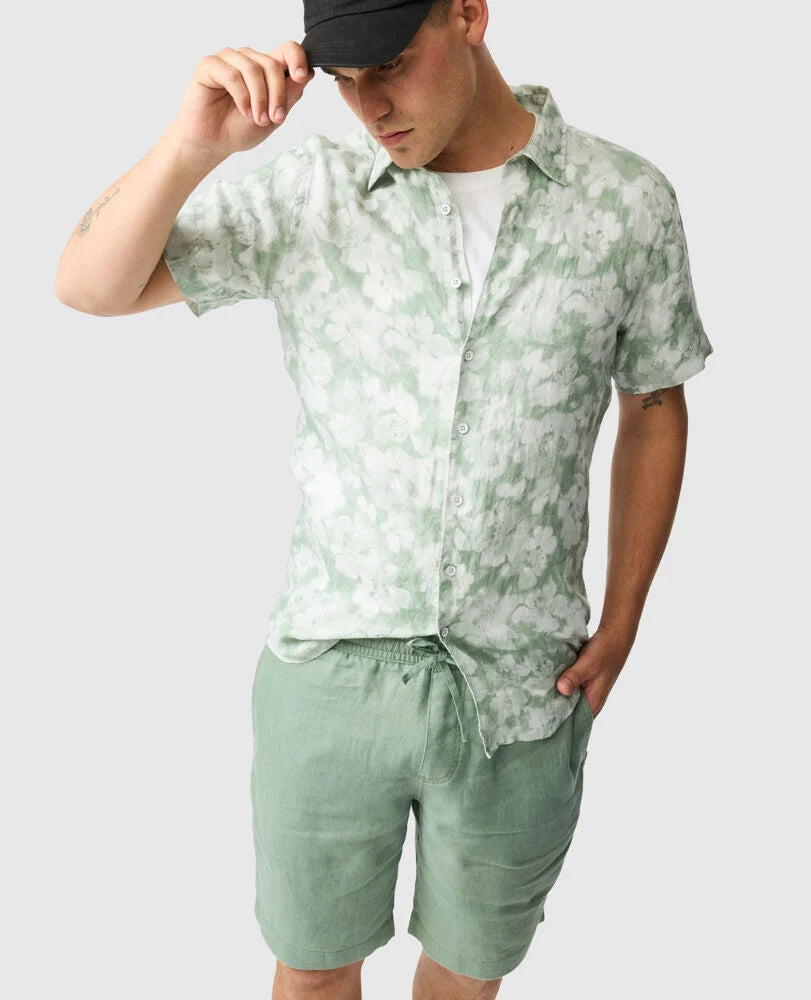 Rodd and Gunn Springflat Short Sleeve Albini Floral Linen Fabric Pistachio