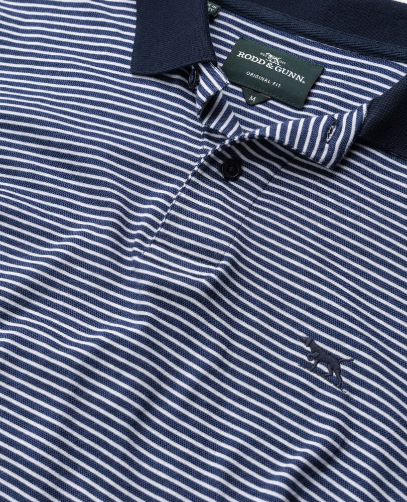 Rodd and Gunn Wye Creek Short Sleeve Navy and White Striped Polo Classic Fit