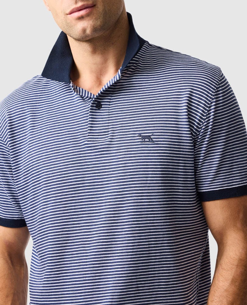 Rodd and Gunn Wye Creek Short Sleeve Navy and White Striped Polo Classic Fit