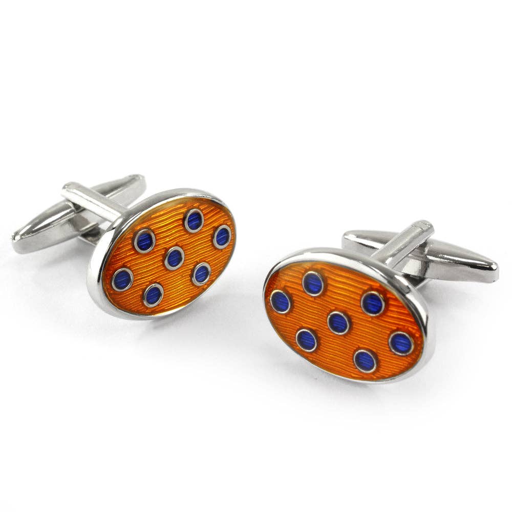 Orange and Navy Spot Oval Cufflinks